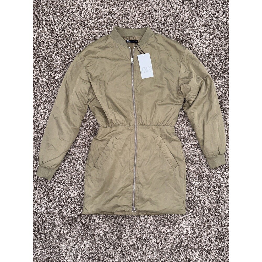 New Zara Women Olive Green Overcoat Mid-Length Long Sleeve Size M